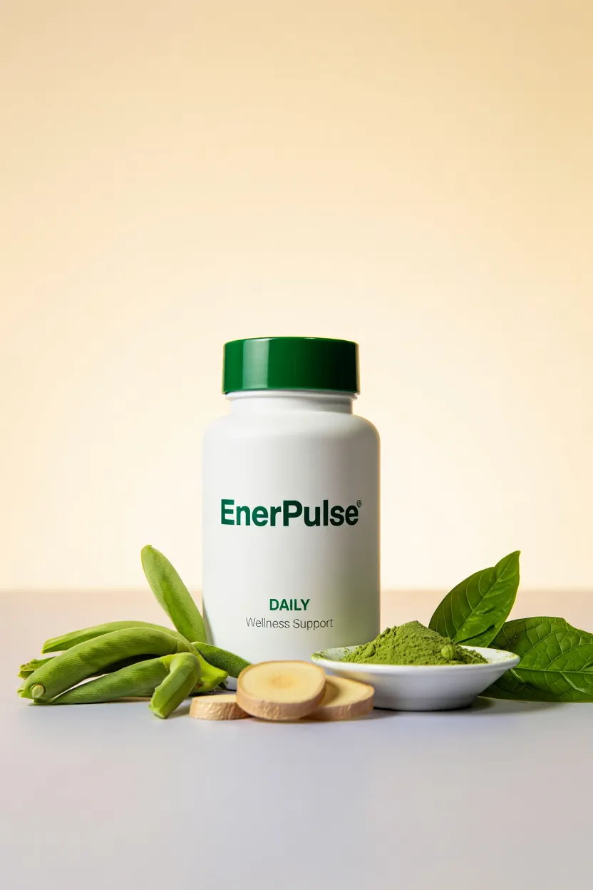 EnerPulse Daily supplement bottle with natural ingredients for daily wellness and active lifestyle support